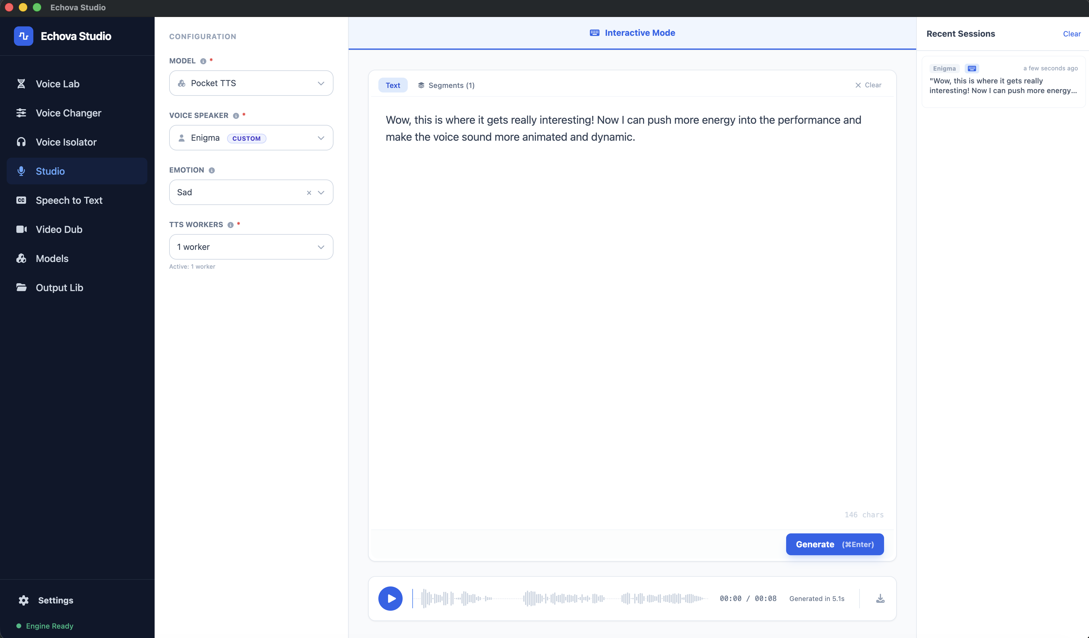 Echova Studio desktop interface screenshot